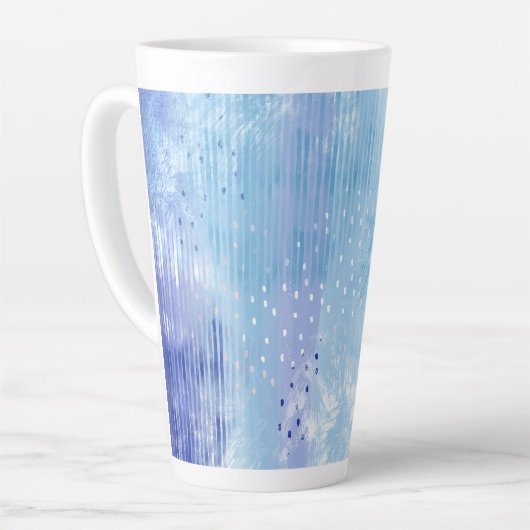 Abstract gemengde techniek blauw turquoise geel latte mok (Linkerhoek)