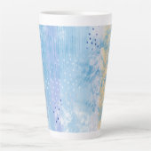 Abstract gemengde techniek blauw turquoise geel latte mok (Voorkant)