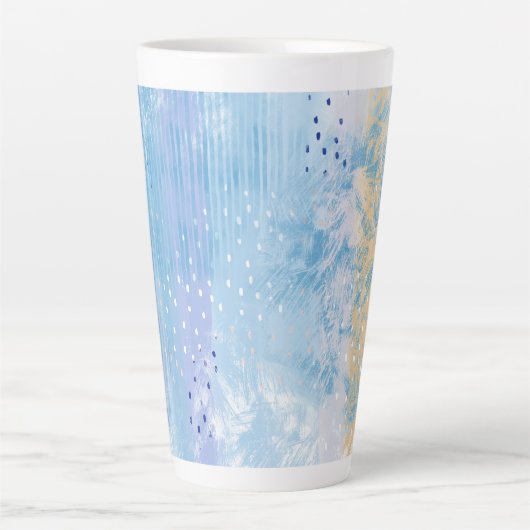 Abstract gemengde techniek blauw turquoise geel latte mok (Voorkant)