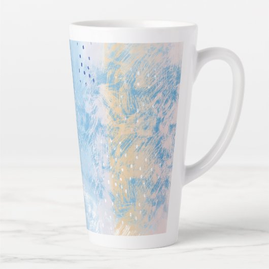 Abstract gemengde techniek blauw turquoise geel latte mok (Rechts)