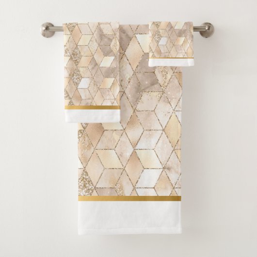 ABSTRACT GEO BLOCK GOLD BRONZE BATHROOM TOWEL SET BAD HANDDOEK (Insitu)