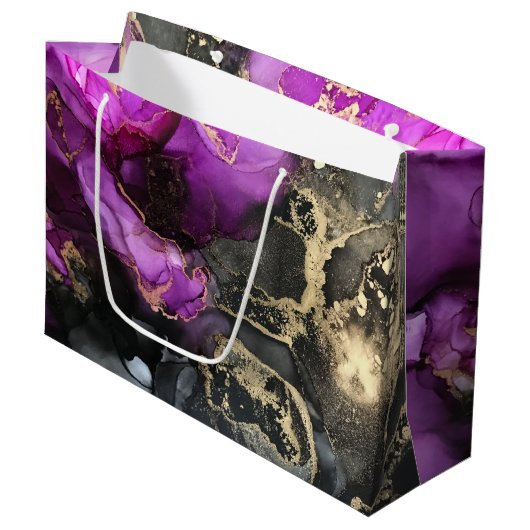 Abstract Geode Marbling Black Paars Uniek Groot Cadeauzakje (Voorkant Gekanteld)