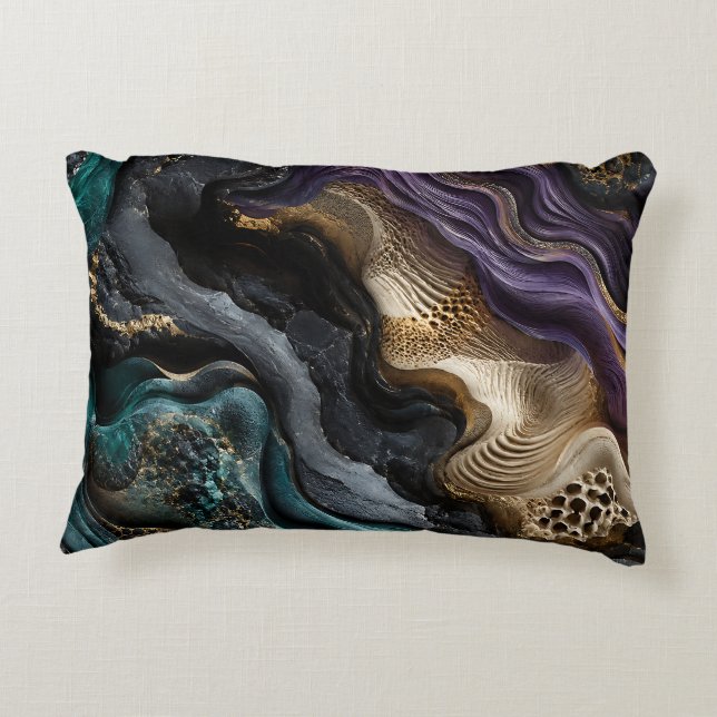 Abstract Geologische Kunst Goud Textuur | Teal Paa Accent Kussen (Achterkant)