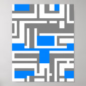 Abstract Geometric Art in Blue, White & Grey Poster (Voorkant)