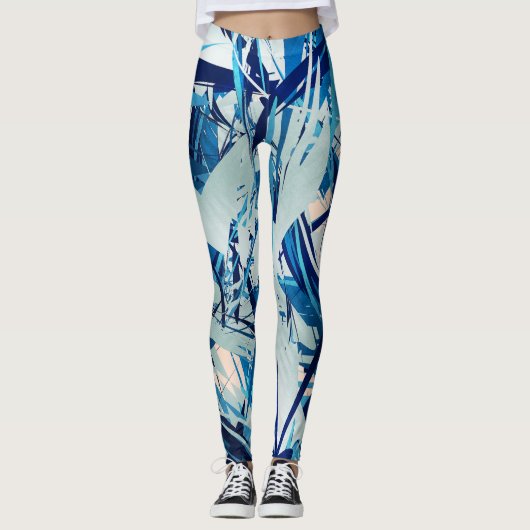 Abstract geometric blue camo leggings (Voorkant)