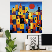 Abstract Geometric Cityscape Colorful Modern Art  Poster (Thuiskantoor)