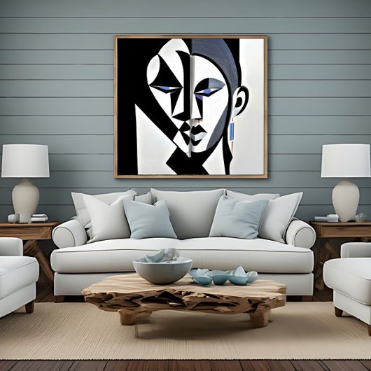 Abstract Geometric Cubist Face Canvas Afdruk