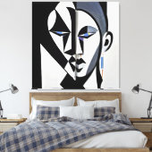 Abstract Geometric Cubist Face Canvas Afdruk (Insitu (Slaapkamer))