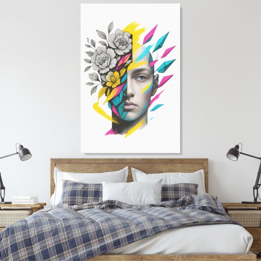 Abstract Geometric Face Modern Wall Art Canvas Afdruk (Insitu (Slaapkamer))