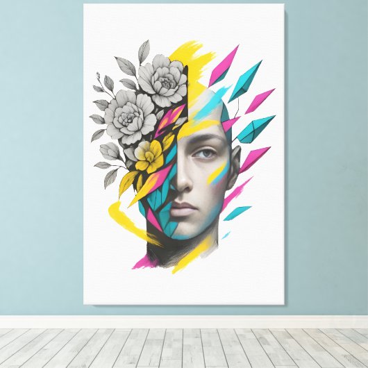 Abstract Geometric Face Modern Wall Art Canvas Afdruk (Insitu (Houten vloer))