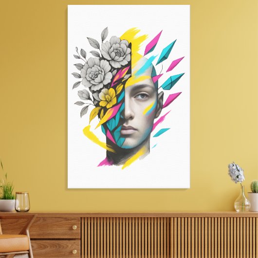 Abstract Geometric Face Modern Wall Art Canvas Afdruk (Insitu (Woonkamer))