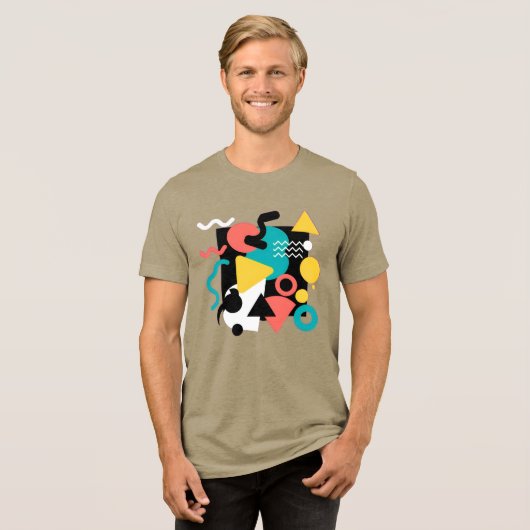 Abstract Geometric Memphis Style 80s Retro Pattern Tri-Blend Shirt (Voorkant volledig)