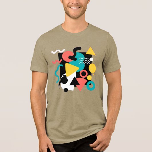 Abstract Geometric Memphis Style 80s Retro Pattern Tri-Blend Shirt (Voorkant)