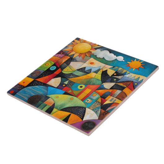 Abstract Geometric Painting Tegeltje (Zijkant)