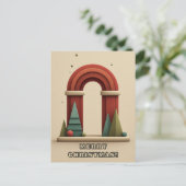 Abstract Geometric Scene with Christmas Trees Briefkaart (Staand voorkant)