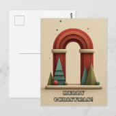 Abstract Geometric Scene with Christmas Trees Briefkaart (Voorkant / Achterkant)