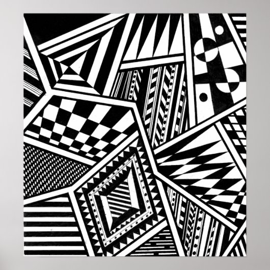 abstract geometric shapes black white pattern hand poster (Voorkant)