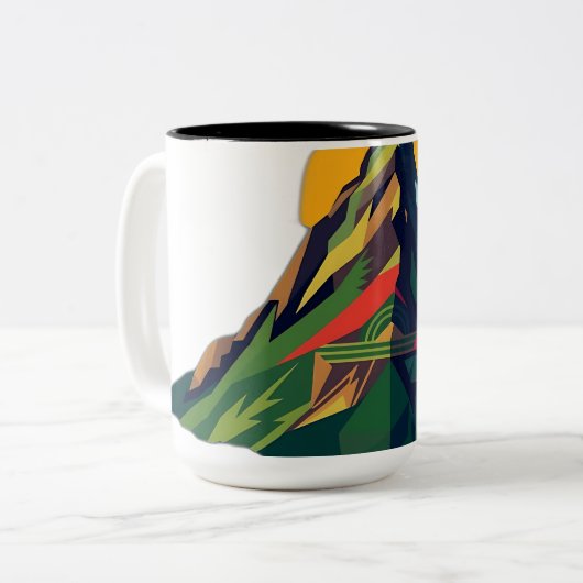 Abstract geometrisch berglandschap tweekleurige koffiemok (Voorkant links)