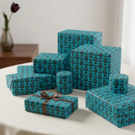 Abstract Geometrisch Blauw Bloemmotief Cadeaupapier