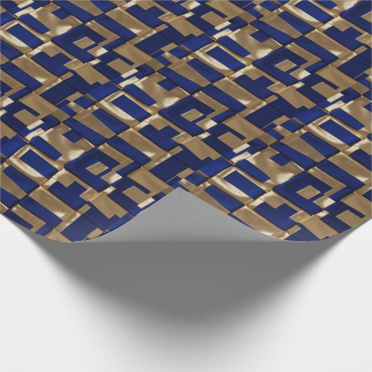 Abstract geometrisch blauw en goud cadeaupapier (Hoek)