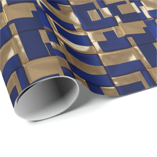 Abstract geometrisch blauw en goud cadeaupapier (Rol Hoek)