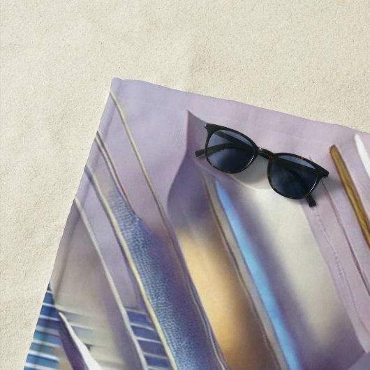 Abstract geometrisch blauw en goud strandlaken (In situ)