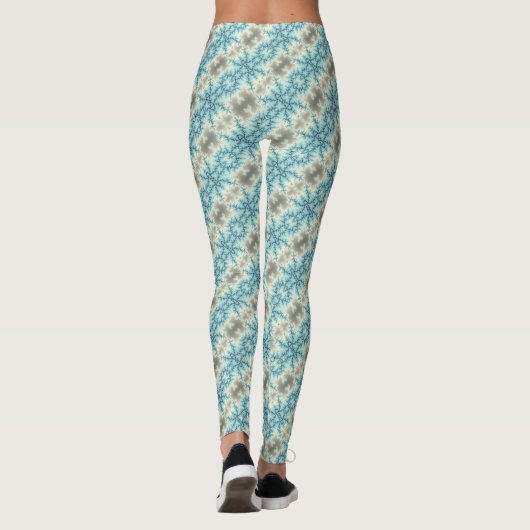 Abstract geometrisch blauw en grijs sneeuwvlokpatr leggings (Achterkant)