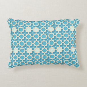 Abstract geometrisch blauw en wit patroon accent kussen