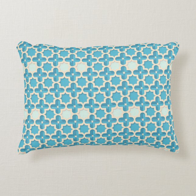 Abstract geometrisch blauw en wit patroon accent kussen (Voorkant)