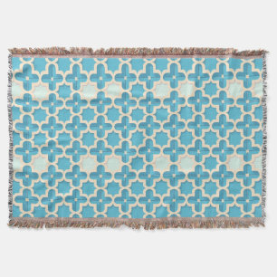 Abstract geometrisch blauw en wit patroon deken