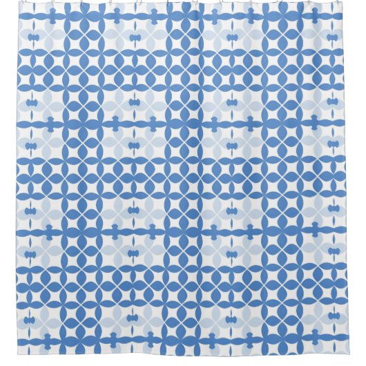 Abstract geometrisch blauw en wit patroon douchegordijn (Voorkant)