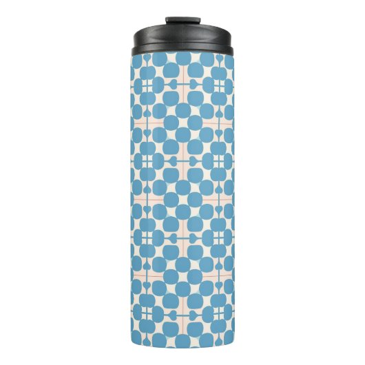Abstract geometrisch blauw en wit patroon thermosbeker (Voorkant)