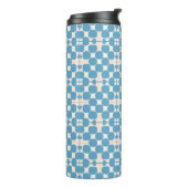Abstract geometrisch blauw en wit patroon thermosbeker (Gedraaid links)