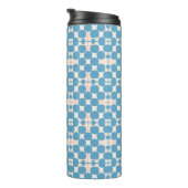 Abstract geometrisch blauw en wit patroon thermosbeker (Geroteerd rechts)