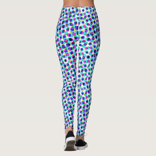 Abstract geometrisch blauw-wit cirkelpixelaat leggings (Achterkant)