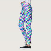 Abstract geometrisch blauw-wit cirkelpixelaat leggings (Links)