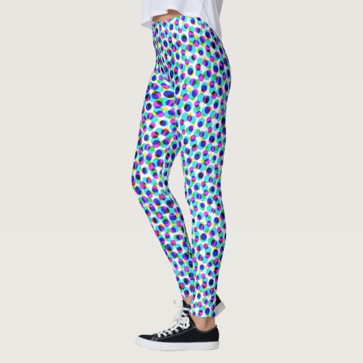 Abstract geometrisch blauw-wit cirkelpixelaat leggings (Links)