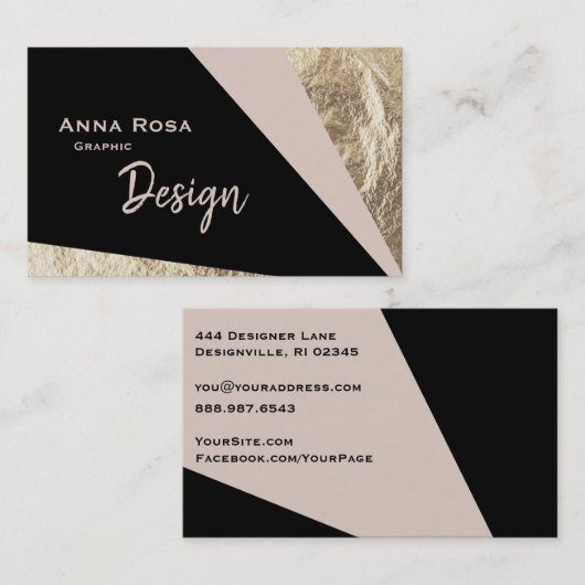 *~* Abstract geometrisch blok Blush Gold Foil Visitekaartje (Voorkant / Achterkant)