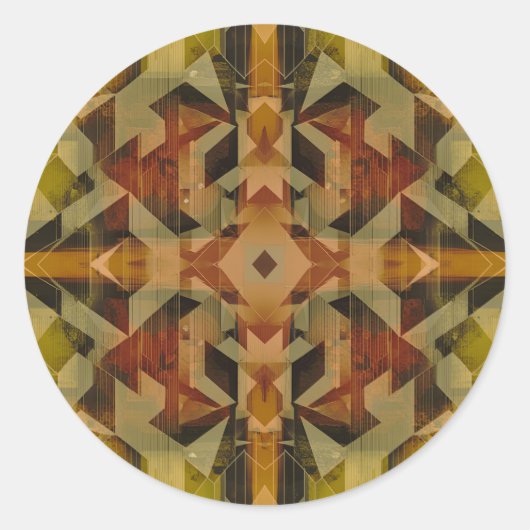 Abstract geometrisch bruin patroon ronde sticker (Voorkant)