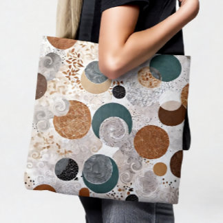 Abstract geometrisch cirkelpatroon neutraal boho 3 tote bag