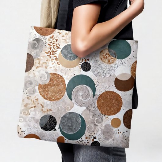 Abstract geometrisch cirkelpatroon neutraal boho 3 tote bag