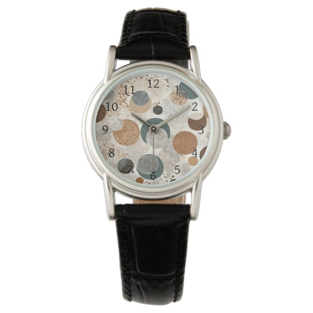 Abstract Geometrisch Cirkelpatroon Neutraal Boho Horloge (Voorkant)