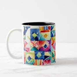 Abstract geometrisch digitaal patroon 17 - Koffie  Tweekleurige Koffiemok