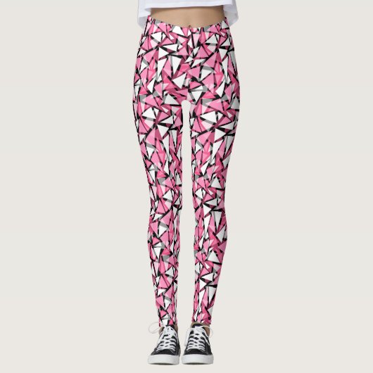 Abstract, geometrisch, eenvoudig, zwart en roze leggings (Voorkant)