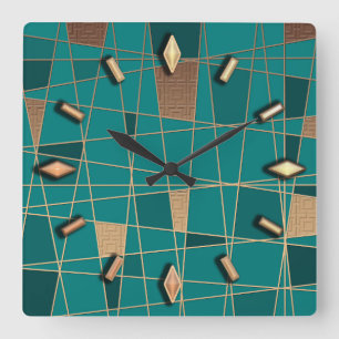 Abstract, geometrisch, elegant, kleurrijk, veelhoe vierkante klok