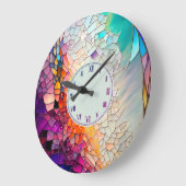 Abstract geometrisch gekleurd glaspatroon grote klok (Hoek)