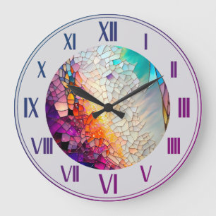 Abstract geometrisch gekleurd glaspatroon grote klok