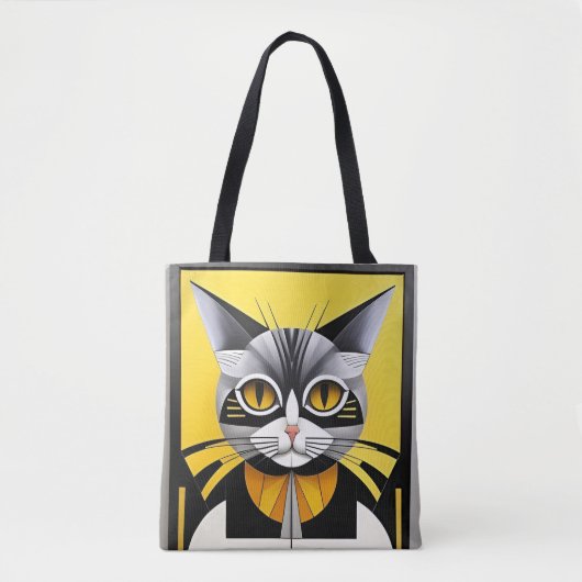 Abstract Geometrisch Gestileerde Kat Stijlvol Tote Bag (Voorkant)