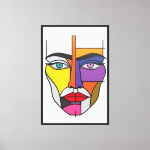 Abstract geometrisch gezicht: kleurrijke cubistisc canvas afdruk