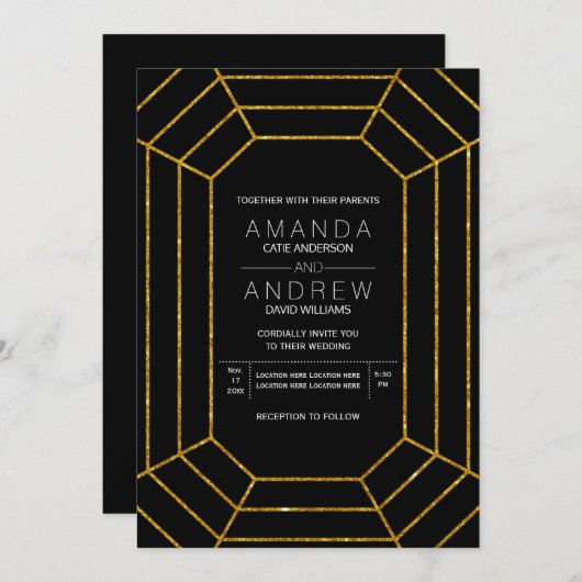 Abstract geometrisch goud glitter diamantbruiloft kaart (Voorkant / Achterkant)